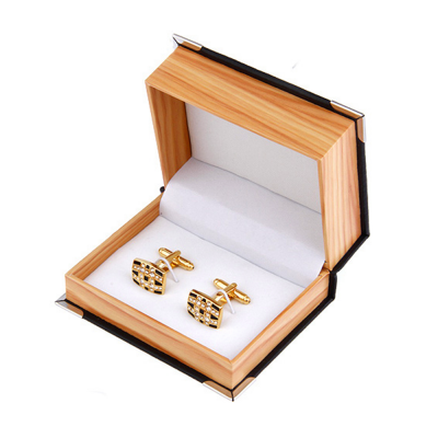 Factory Wholesale High Gloss Piano Lacquer Black wooden pair of Cufflink gift Box Wood