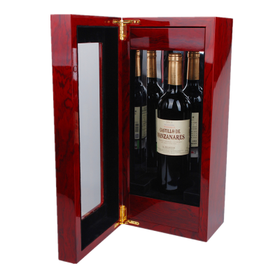 Luxury LED design custom red glossy single bottle wooden whiskey box